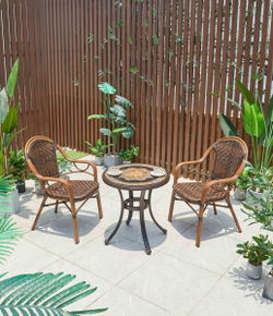 Обеденная группа из искусственного ротанга стол Антик + 2 кресла Бамбук-1