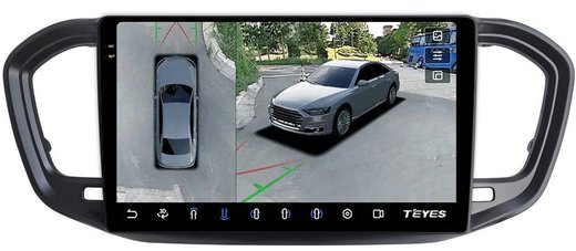 Магнитола для Lada Vesta NG 2023+ (ШГУ, рамка черная матовая 9) - Teyes CC3-2K-360 на Android 10, 2K QLED, 6Гб+128Гб, CarPlay, 4G SIM-слот, 4 камеры в комплекте
