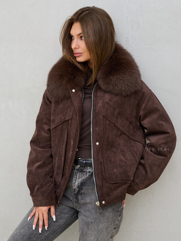 Объемная куртка шоколадного цвета из замши
