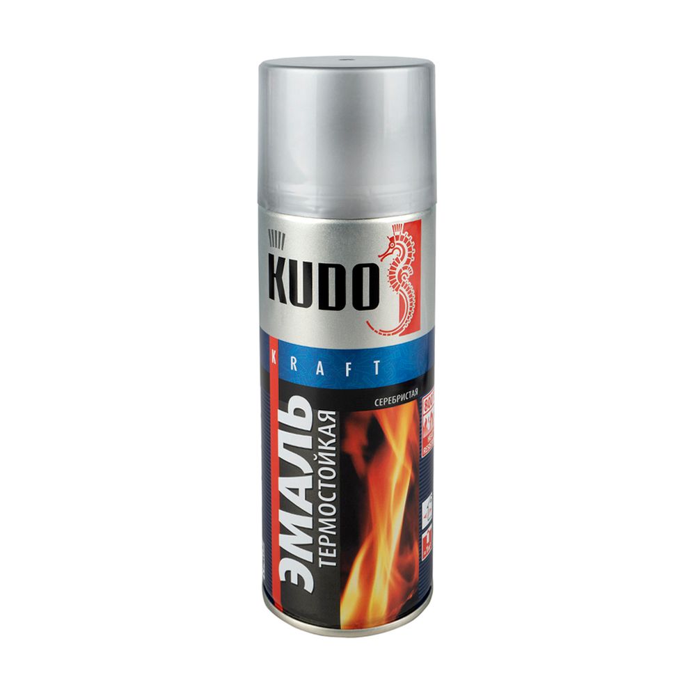 КРАСКА АЭРОЗОЛЬ ТЕРМОСТОЙКАЯ СЕРЕБРИСТАЯ 520 МЛ (12) "KUDO" KU-5001