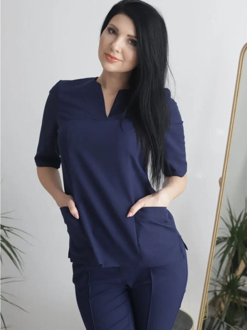 Рубашка медицинская стрейч темно-синяя