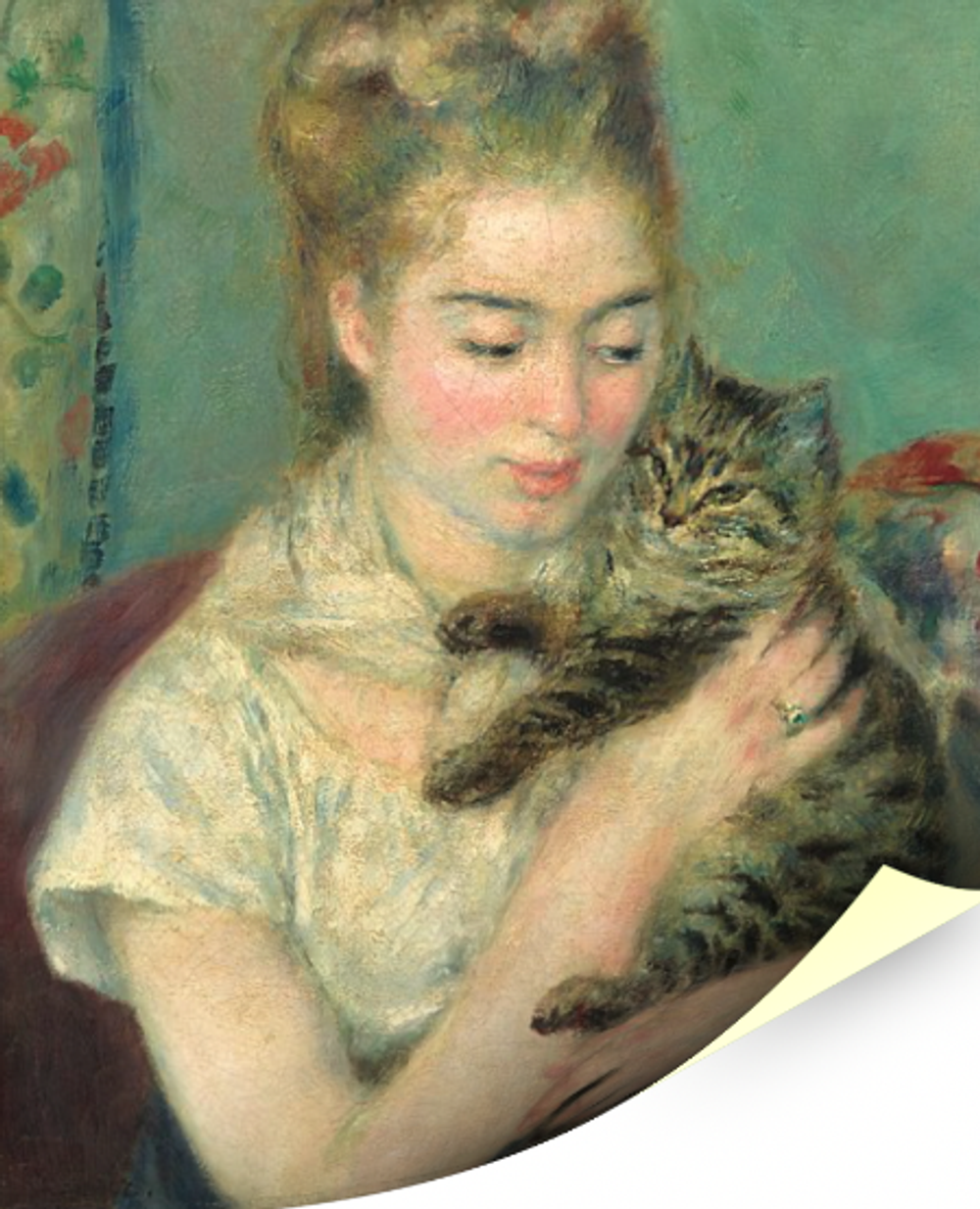 "Женщина с кошкой", Ренуар П., картина для интерьера (репродукция) Настене.рф