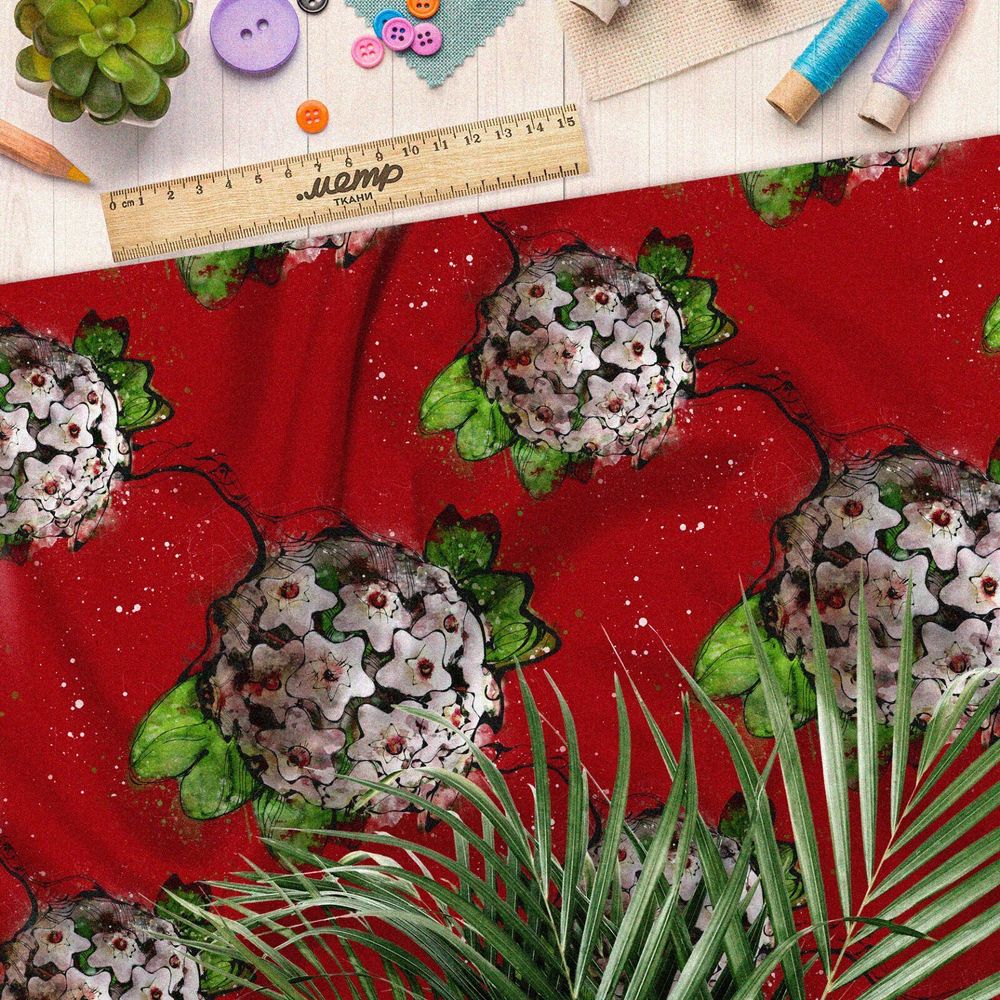 Ткань бифлекс белые цветы шаровой формы