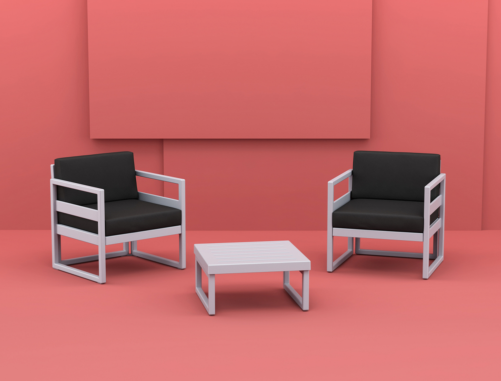 Комплект пластиковой мебели Siesta Contract Mykonos, серебристый, черный