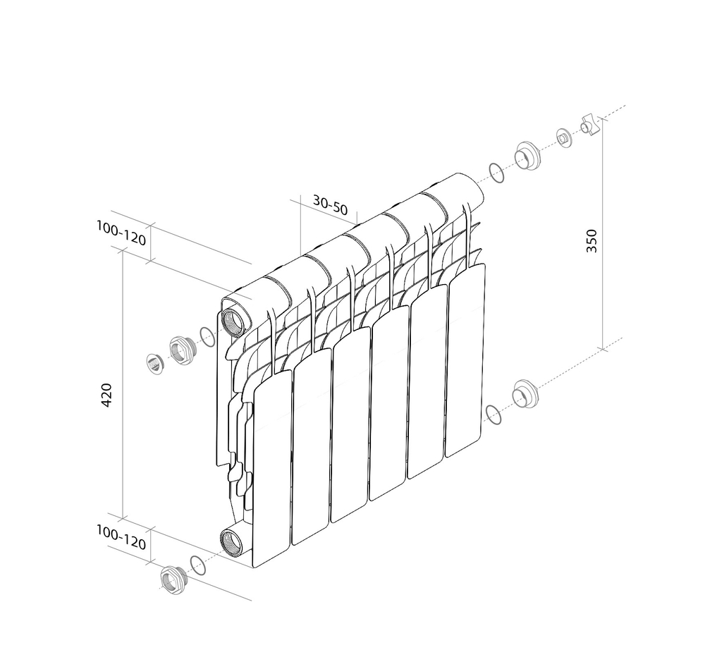 Алюминиевый радиатор отопления Royal Thermo Revolution 350 (1 секция)