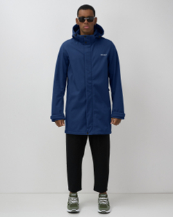 Парка спортивная мужская с капюшоном softshell синего цвета 9565S