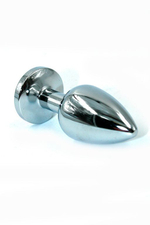 Серебристая анальная пробка с фиолетовым стразом - 7 см. (Цвет: фиолетовый)