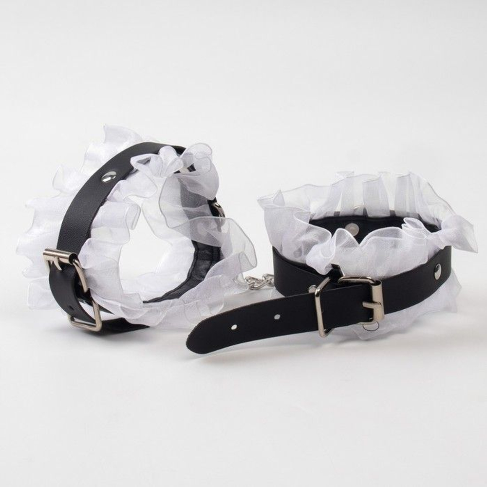 БДСМ-набор «Оки-Чпоки» с кружевом (Цвет: черный с белым)