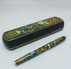 Ручка с росписью Палех в шкатулке "Пшеница с васильками"