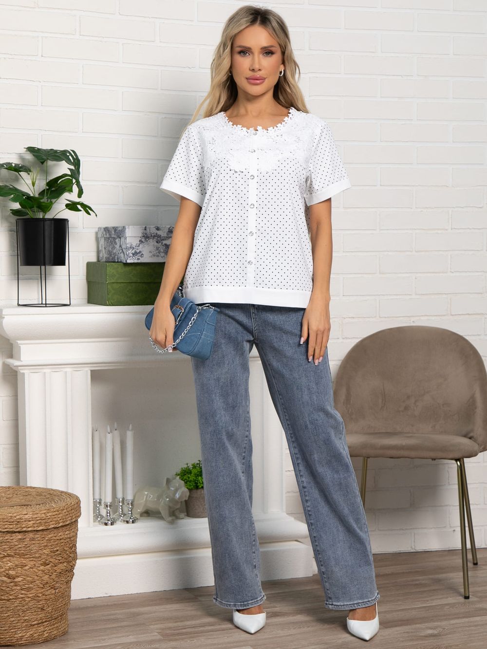 Блуза Вологодские кружева (белая) Б15565-18М LT Collection