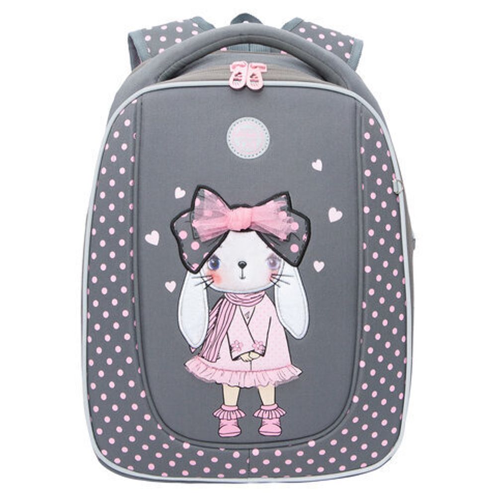 Ранец GRIZZLY анатомическая спинка, с брелоком, для девочек, "RABBIT", 36х29х18 см, RAf-292-3/2