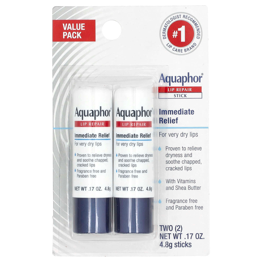 Aquaphor, Lip Repair Stick, Немедленное облегчение, 2 палочки, 0,17 унции (4,8 г)