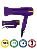 Фен для волос ECON 2200, фиолетовый, желтый