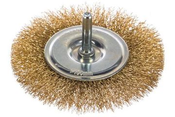 Щетка дисковая для дрели MIRAX, витая латунир. стальн.проволока 0,3мм, 100мм