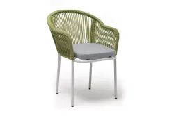 "Лион" стул плетеный из роупа, каркас из стали светло-серый (RAL7035) муар, роуп салатовый меланж круглый, ткань светло-серая