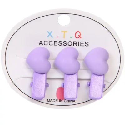 Зажимы для волос детские 3шт «РОЗОВОЕ ОБЛАКО», фиолет. сердечки, 2.5см (блистер и пакет с подвесом)●