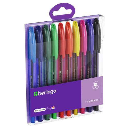 Набор шариковых ручек "Triangle 100T" 10шт., 10цв., 0,7мм, корпус ассорти, Berlingo