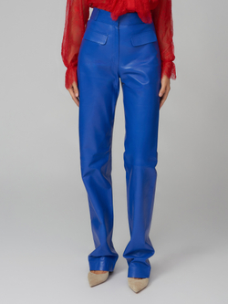 Женские кожаные брюки синие прямого кроя