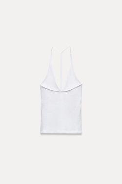 ZARA ТОП С ГОРЛОВИНОЙ ХАЛТЕР И БРЕТЕЛЬЮ СЗАДИ, БЕЛЫЙ