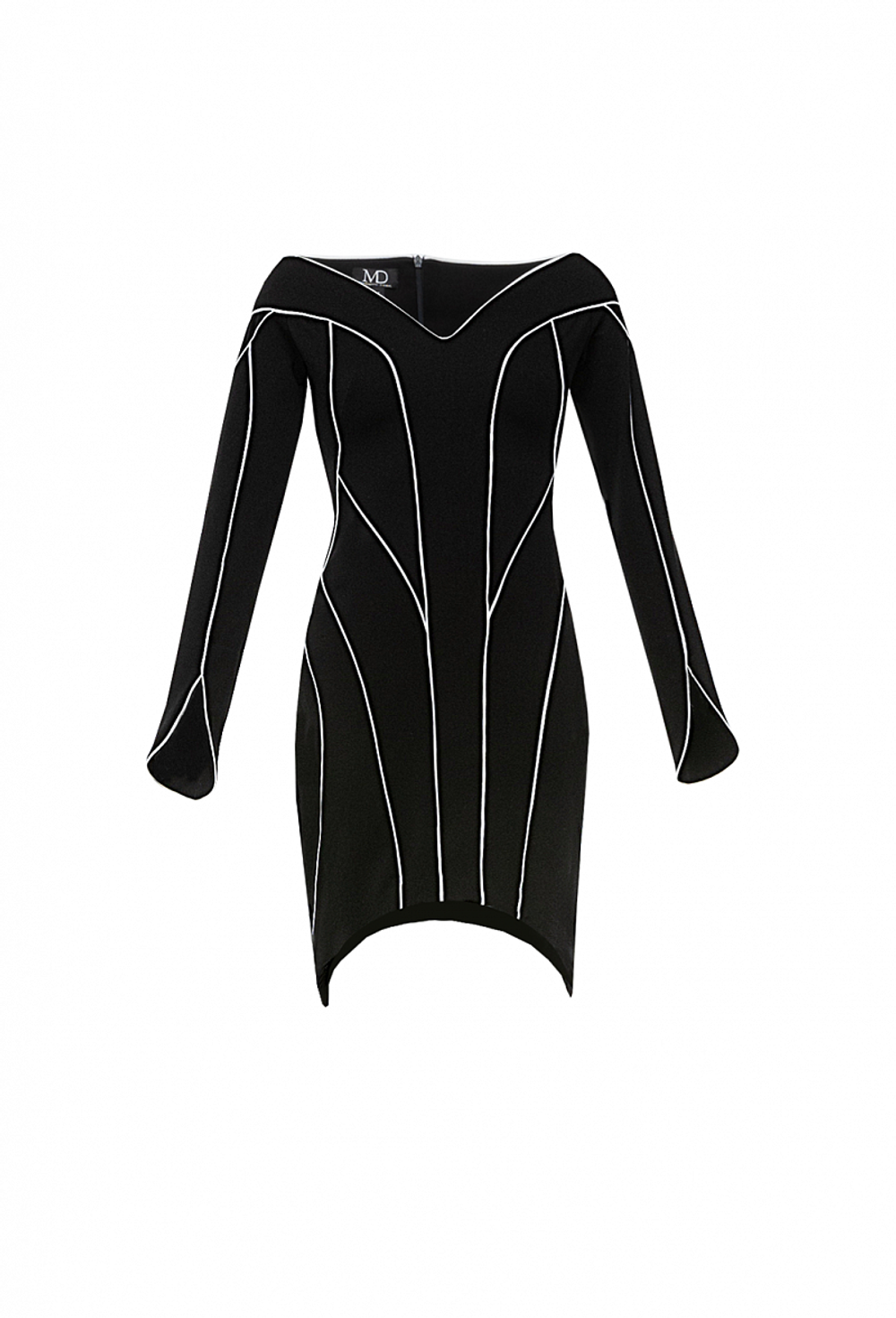 Платье-футляр приспущеное на плечах черное 02-01-23 SS