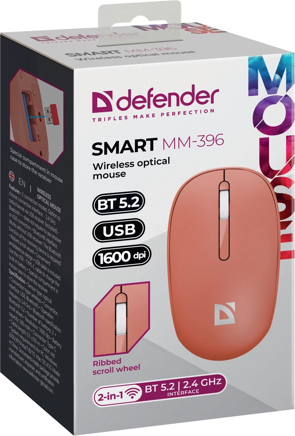 Мышь DEFENDER игровая беспроводная + Bluetooth 2,4G Smart MM-396 Красная