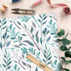 Ткань мембрана нежные акварельные листочки