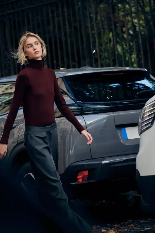 ZARA БАЗОВЫЙ ОДНОТОННЫЙ ДЖЕМПЕР, ЦВЕТ БУРГУНДСКОГО ВИНА