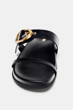 ZARA САНДАЛИИ С ДВУМЯ РЕМЕШКАМИ И ПРЯЖКОЙ, ЧЕРНЫЙ