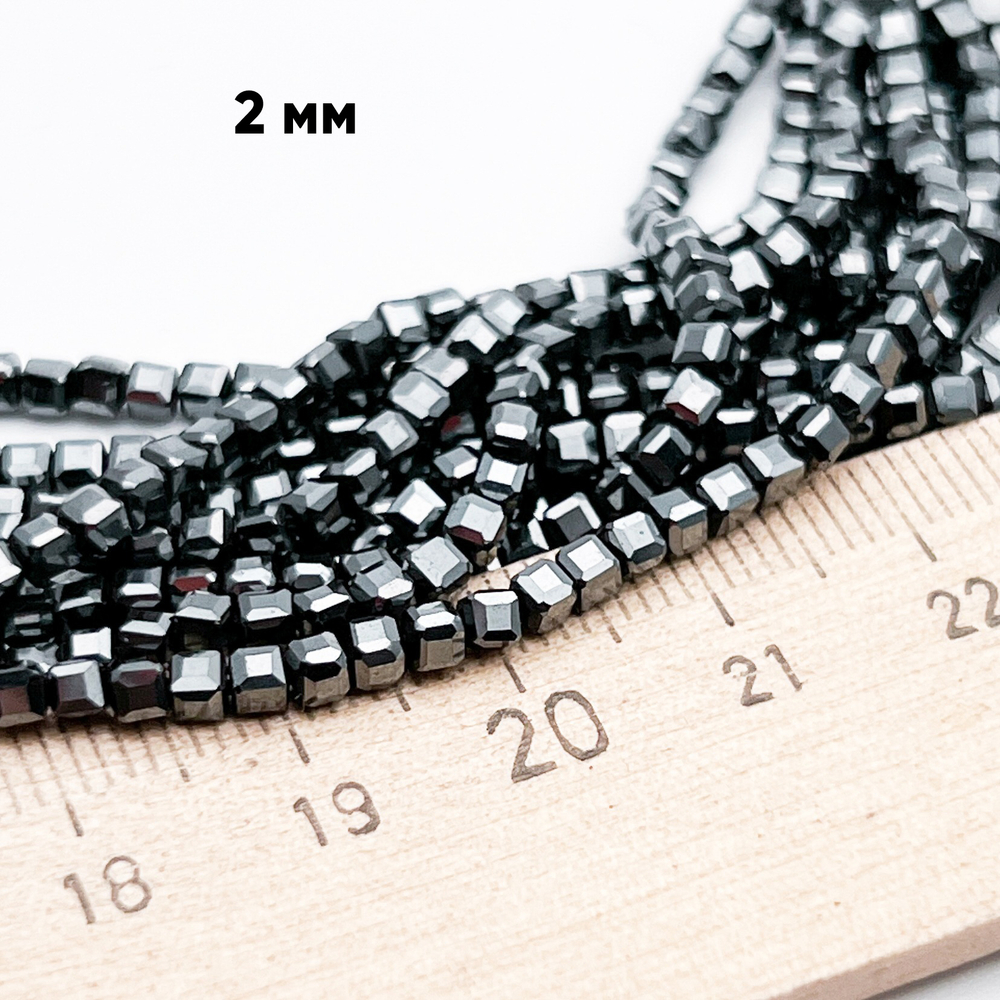 Гематит Куб бусины (имитация), цвет черный, размер около 2,3 мм, цена за отрезок 19 см (1/2 нити)
