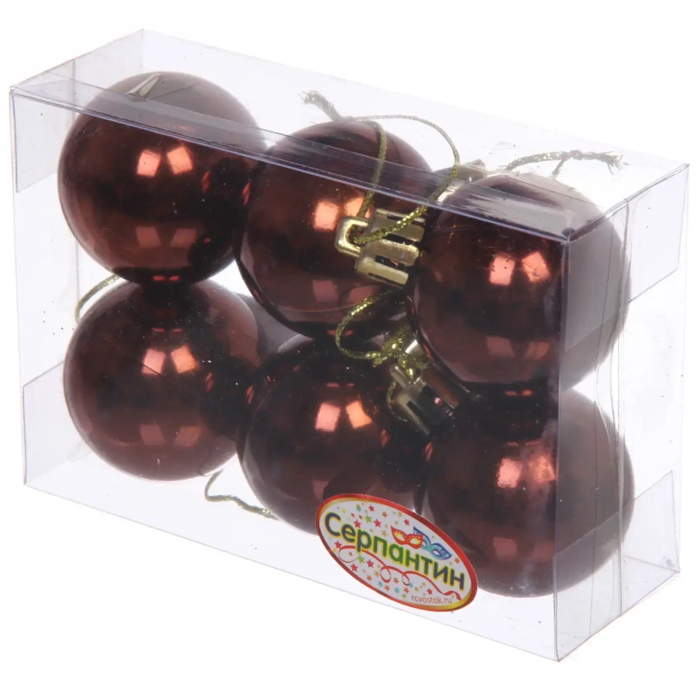 Новогодние шары 4 см (набор 6 шт) «Глянец», шоколад