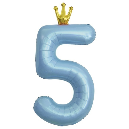 Шар фольгированный Цифра "5" Золотая корона, Голубой 40'' с гелием