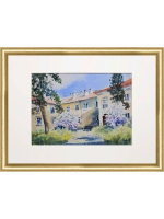 Картина авторская акварельная в паспарту 21х30 см на стену для интерьера "Сирень во дворе"