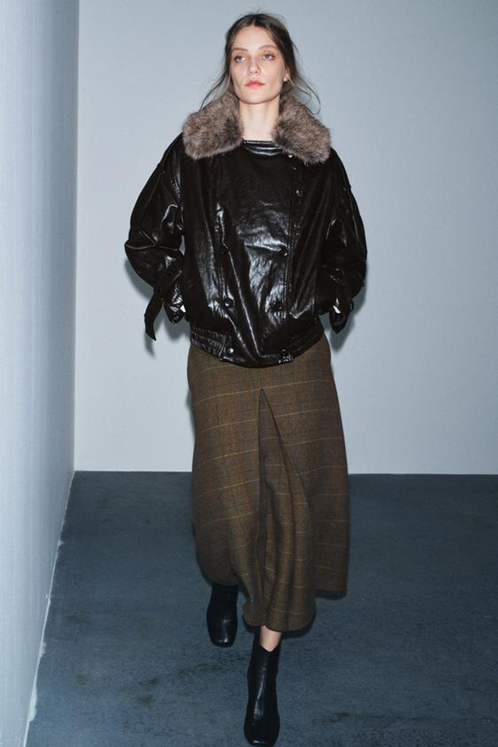 ZARA ЮБКА В КЛЕТКУ ИЗ ШЕРСТИ — ZW COLLECTION, ЦВЕТ ВЕРБЛЮЖЬЕЙ ШЕРСТИ