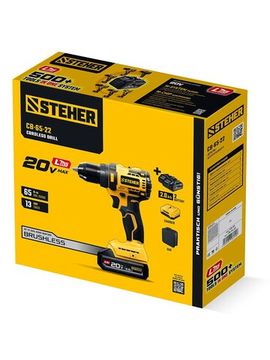 STEHER 20 В, 65 Н·м, 2 АКБ LMS (2 А·ч), бесщеточная дрель-шуруповерт, сумка (CB-65-22)