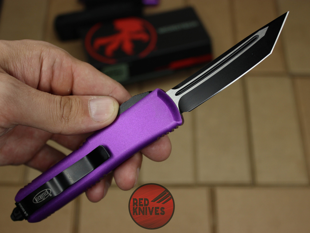 Нож Microtech UTX-85 T/E - фиолетовая рукоять, танто клинок, черный RK-400