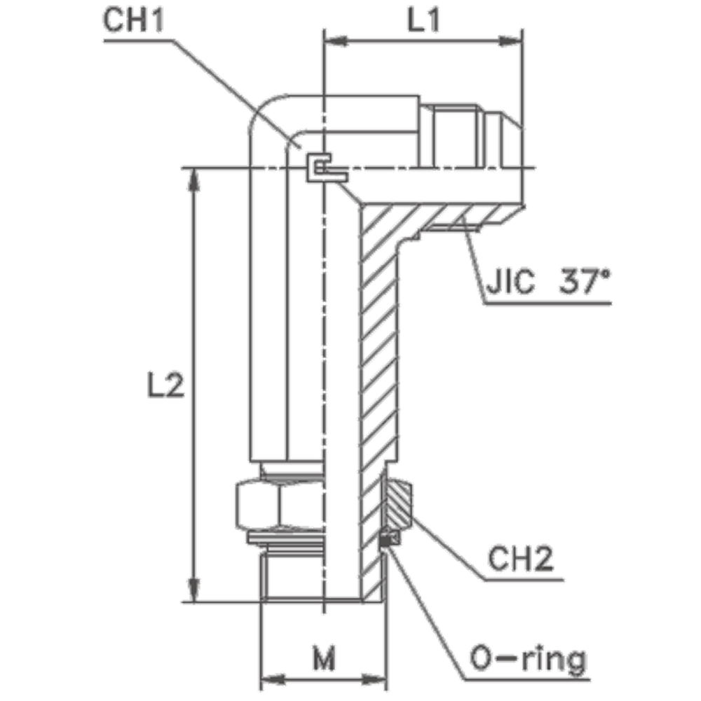Штуцер FRM90 JIC 1.1/16 - 27x2 (удлин., o-ring)