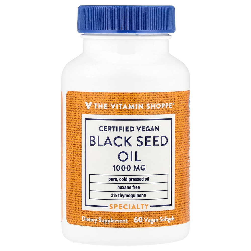 The Vitamin Shoppe, Масло черного тмина, 1000 мг, 60 веганских капсул