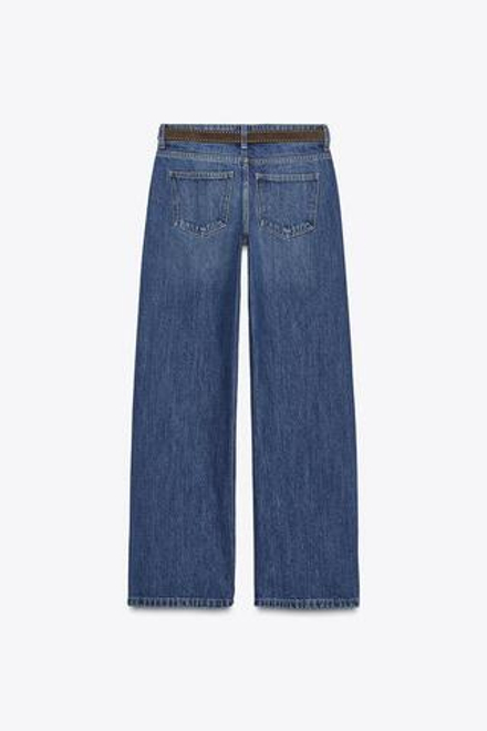 ZARA ДЖИНСЫ Z1975 С ШИРОКИМИ БРЮЧИНАМИ, РЕМНЕМ И НИЗКОЙ ПОСАДКОЙ, ВЫЦВЕТШИЙ СИНИЙ