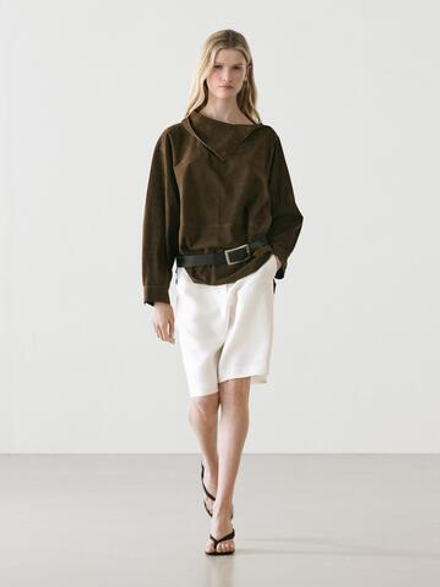 Massimo Dutti Длинные льняные бермуды, экрю