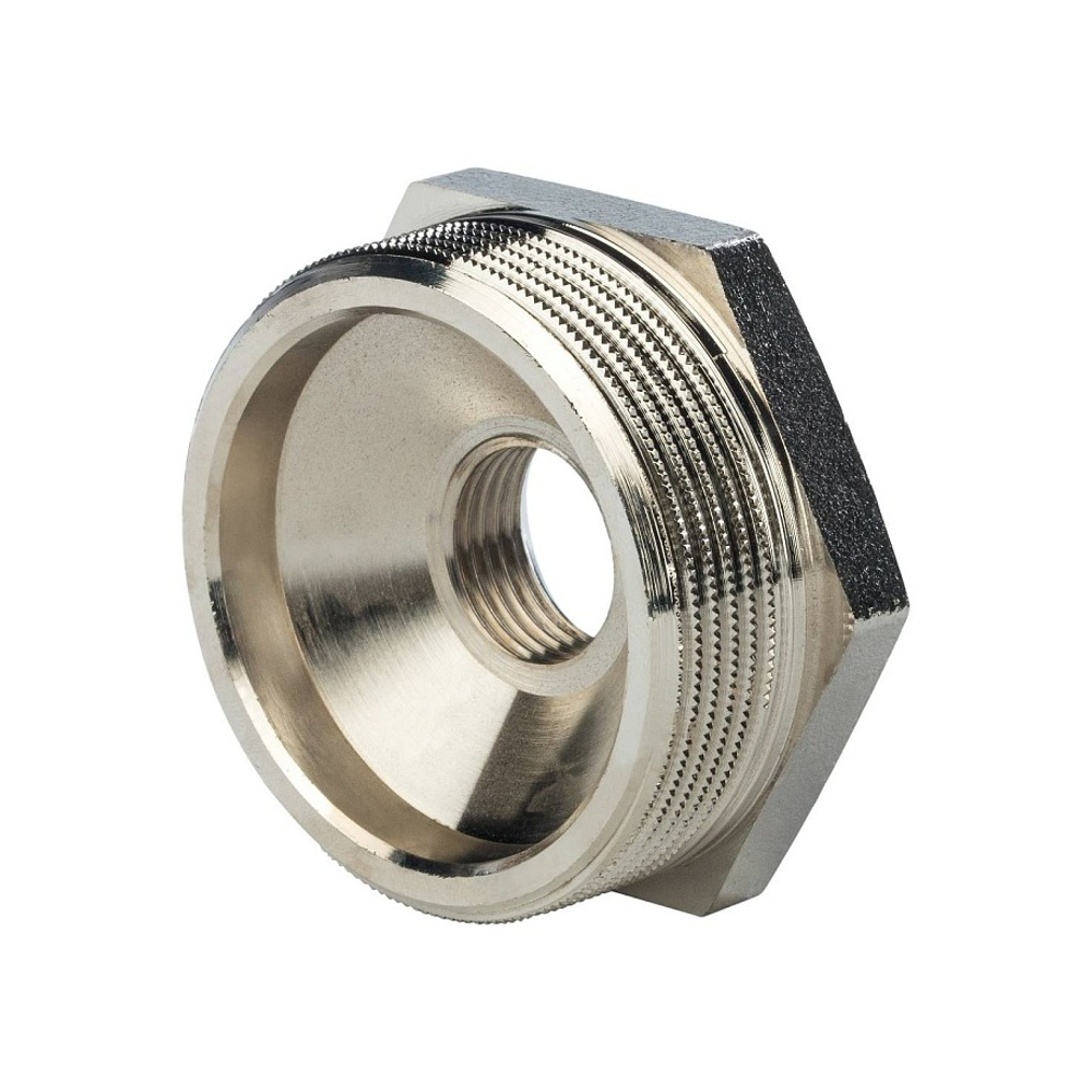 Футорка STOUT SFT 0029 - 1"1/2 x 1/2" (для стальных труб, латунь никелированная)