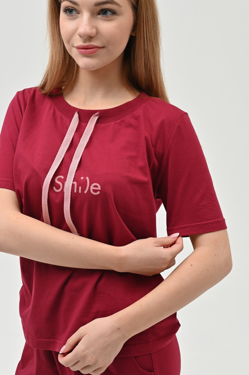 Брючная пижама Smile с завязками цвет бордовый