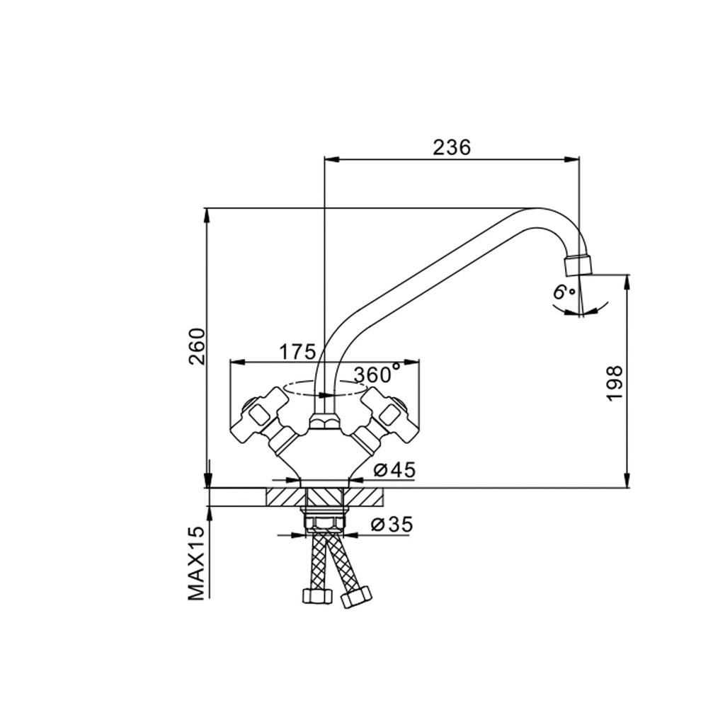 Смеситель для кухни 1/2 кер F4124 FRAP (выс.пов.излив, п/гайку, хром, силумин)