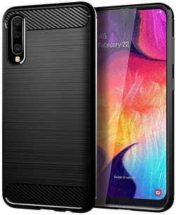 Чехол для Samsung Galaxy A50 (Galaxy A30S, A50S) цвет Black (черный), серия Carbon от Caseport