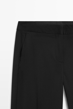 Massimo Dutti Прямые брюки из 100% холодной шерсти, черный