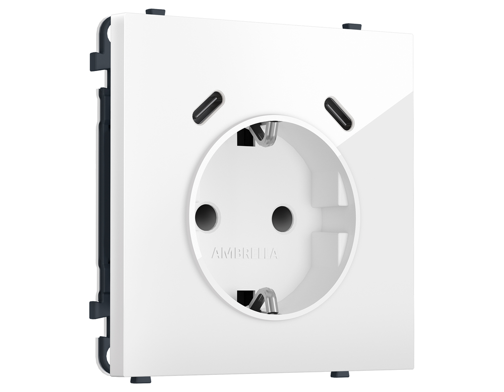 MS110510 Комплект механизма электрической розетки SIGMA Белый глянец 2USB С+C 20W (быст. зар.) с/з с/ш 16A-250V QUANT PRO (SP1105, PR165)