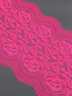 Кружево шантильи эластичное розовое неоновое ширина 21 см ОТРЕЗЫ