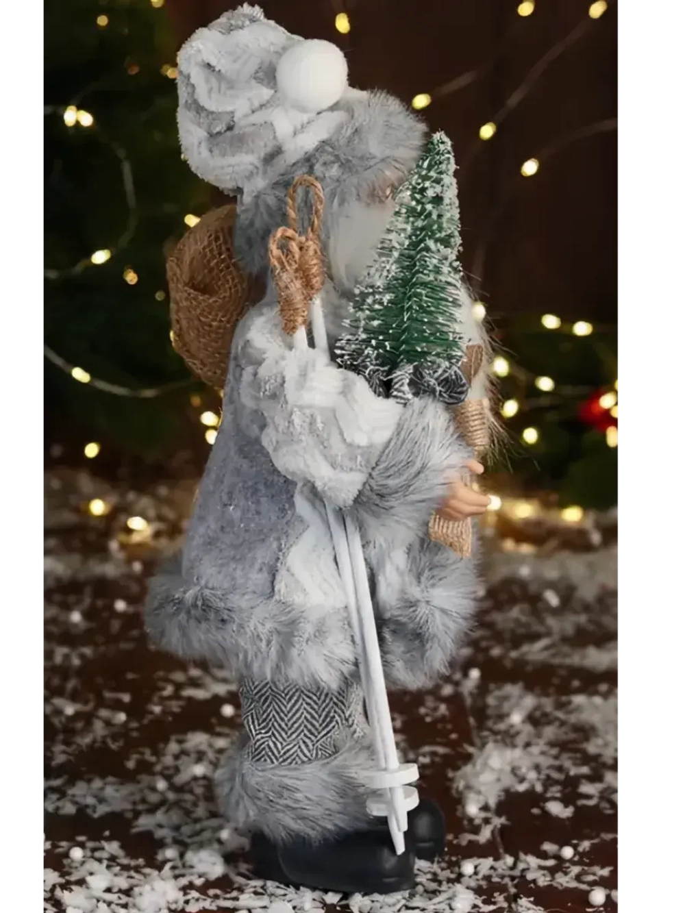 Дед Мороз в клетчатом жилете с ёлкой, 30 см, серый