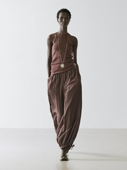 Massimo Dutti Трикотажный топ из легкого 100% хлопка, пестро-коричневый