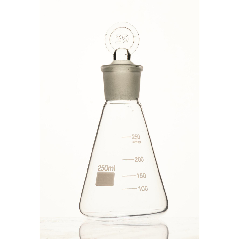 Колба коническая, 250 мл, шлиф 29/32, со стеклянной пробкой (Эрленмейера)