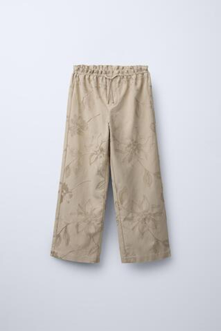 ZARA БРЮКИ С ВЫШИВКОЙ, СВЕТЛО-БЕЖЕВЫЙ